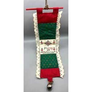 Vtg 80s‎ Merry Christmas Wall Hanging Cross Stitch With Lace & Bell